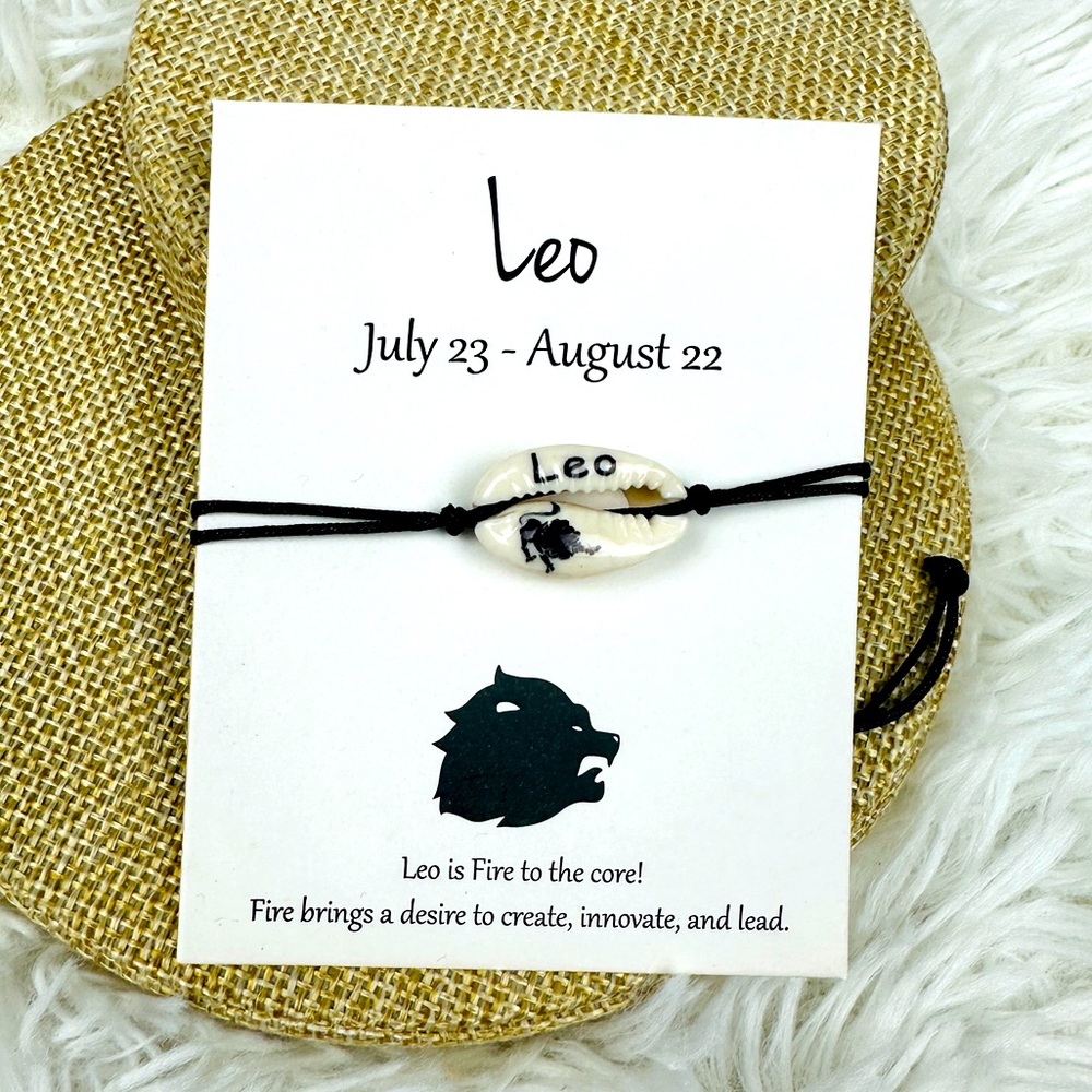 Leo Bracelet Anklet Zodiac Sign Shell Jewelry Astrology Birthday Hand painted